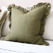 Hallie Olive Green Ruffle Cushion