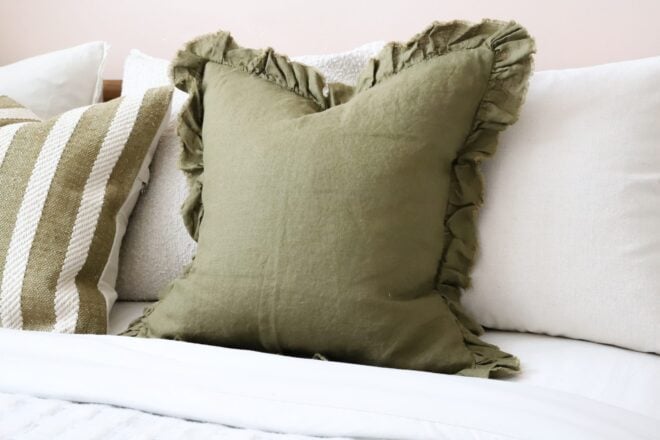 Hallie Olive Green Ruffle Cushion