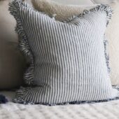 Hallie Navy Stripe Ruffle Cushion