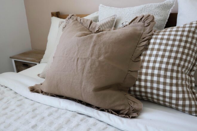 Hallie Coffee Brown Ruffle Cushion