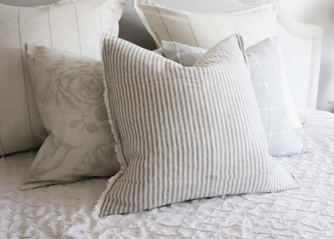 Esmee Grey Stripe Linen Cushion