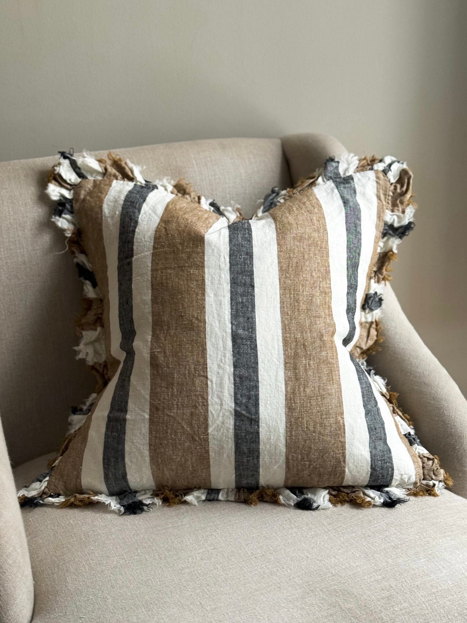 Hallie Navy and Brown Stripe Cushion