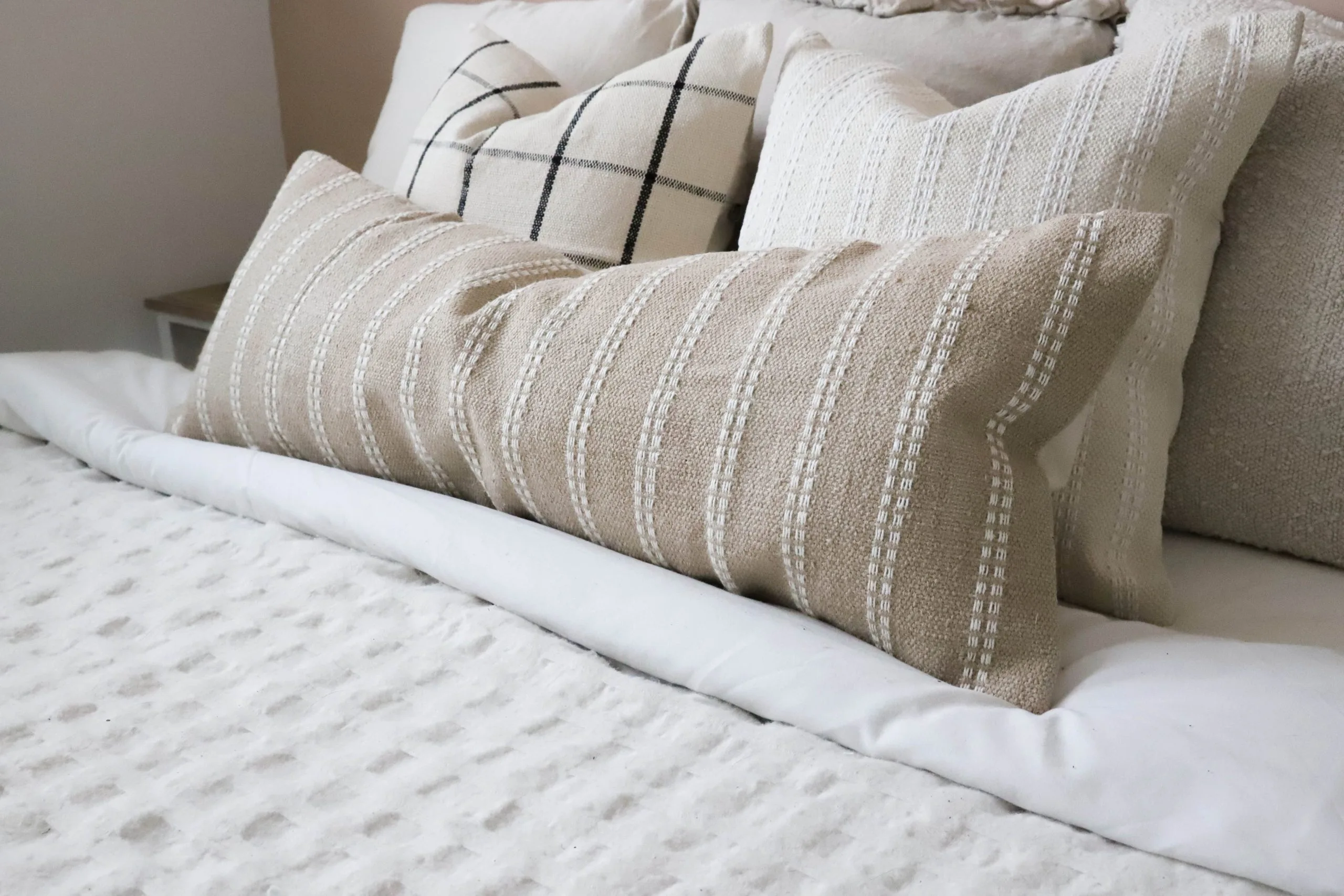 India Beige Stripe Cushion 80x30