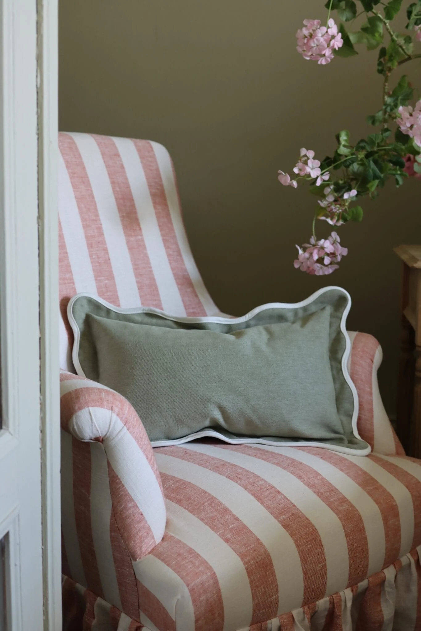 chloe sage scalloped edge cushion 50x30