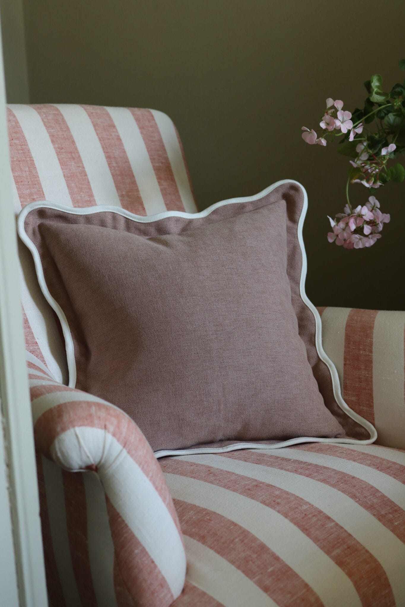 chloe pink scalloped edge cushion