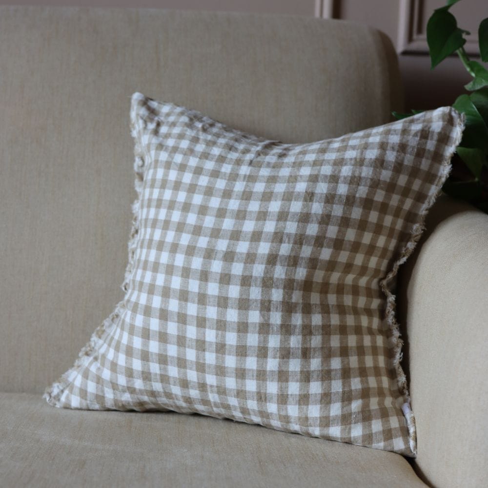 Esmee Light Brown Gingham Cushion