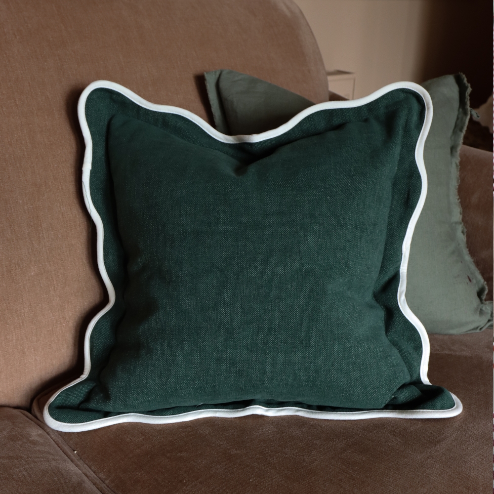 Chloe Dark Green Scalloped Edge Cushion