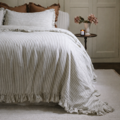 Luxury Olive Stripe Ruffle Linen Bedding Set