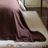 Dark Brown Ruffle Linen Bedspread