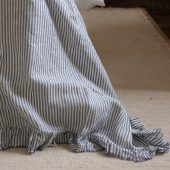 Navy Stripe Ruffle Linen Bedspread