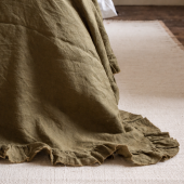 Olive Ruffle Linen Bedspread