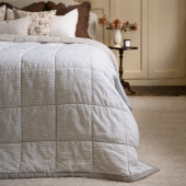Luxury Natural Beige Linen Quilted Bedspread