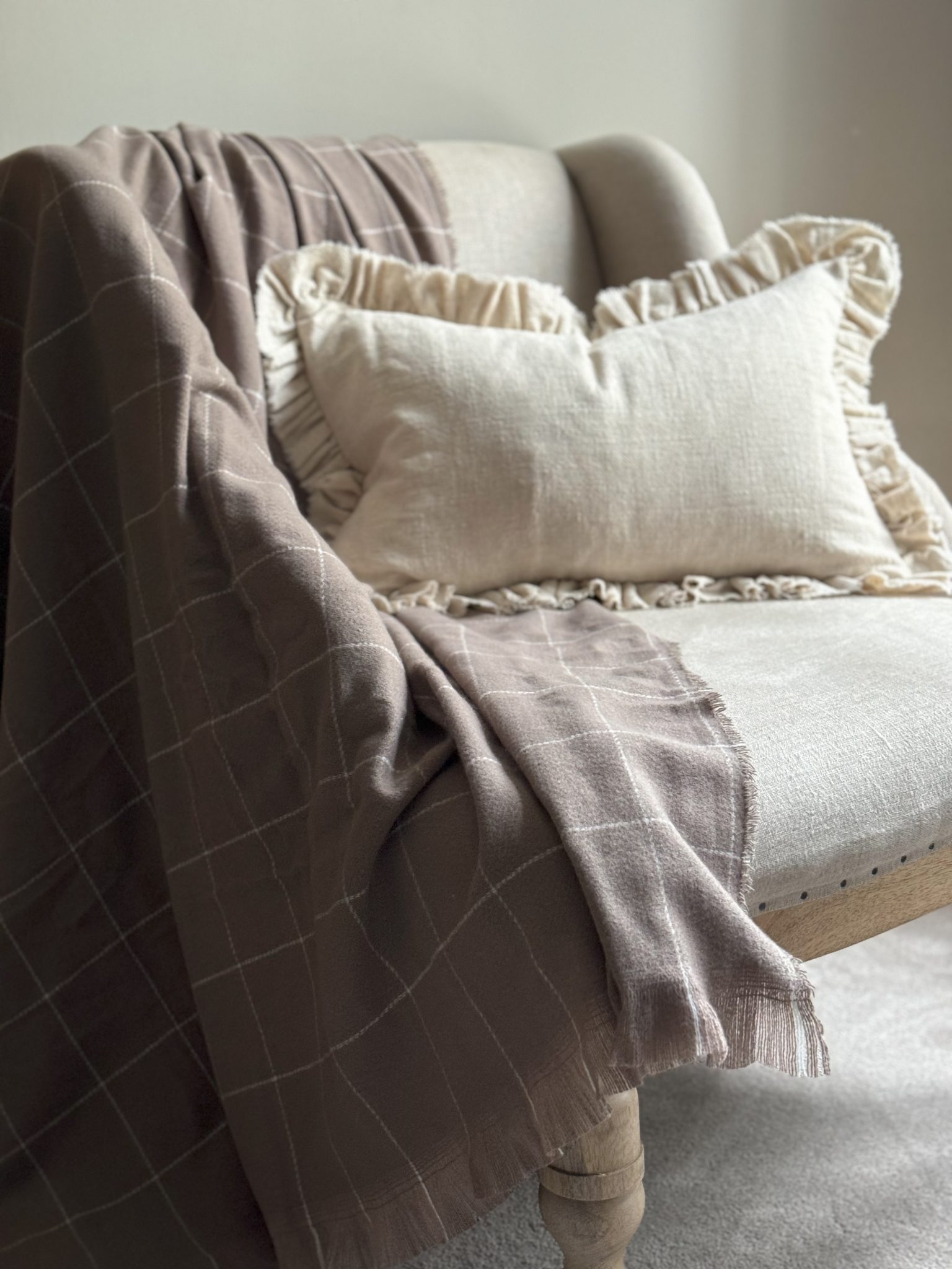 Grace Sand ruffle cushion 50x30