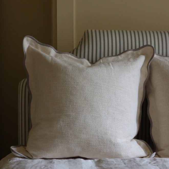 Chloe Cream & Greige Scalloped Edge Cushion 65×65