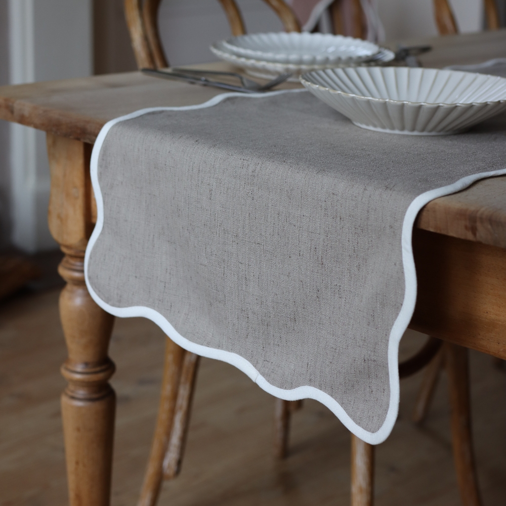 Chloe Greige Scalloped Table Runner