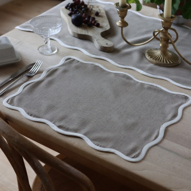 Set of Chloe Greige Scalloped Placemats