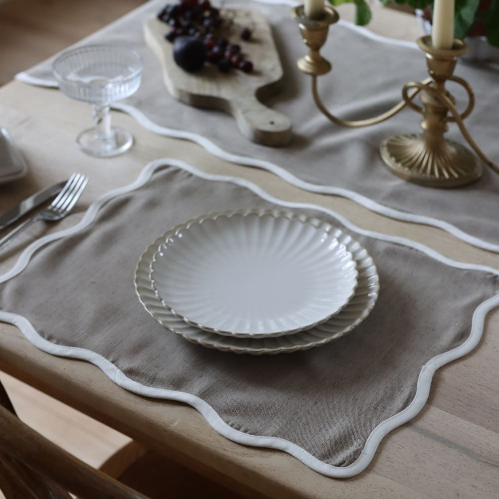 Set of Chloe Greige Scalloped Placemats