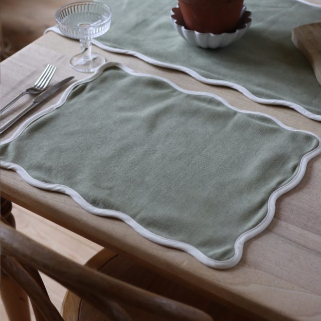 Set of Chloe Sage Scalloped Placemats