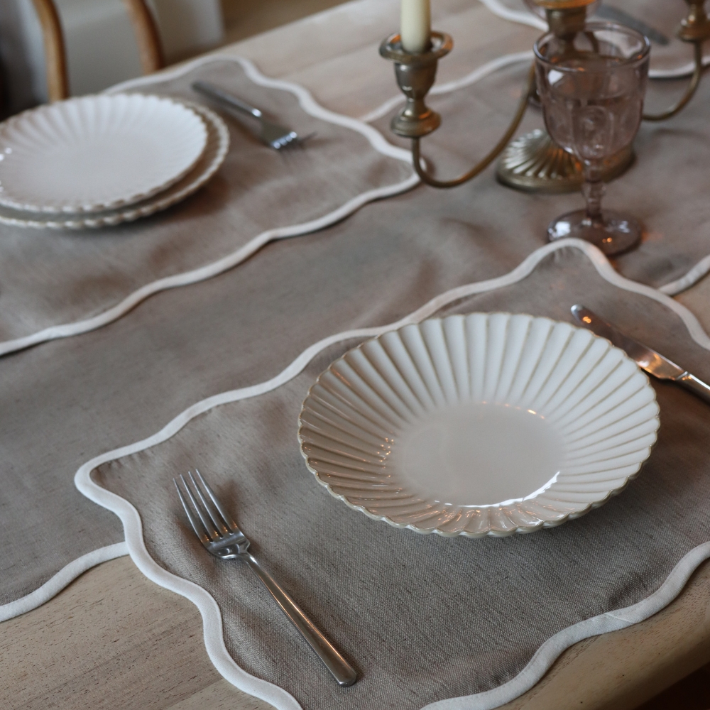 Set of Chloe Greige Scalloped Placemats