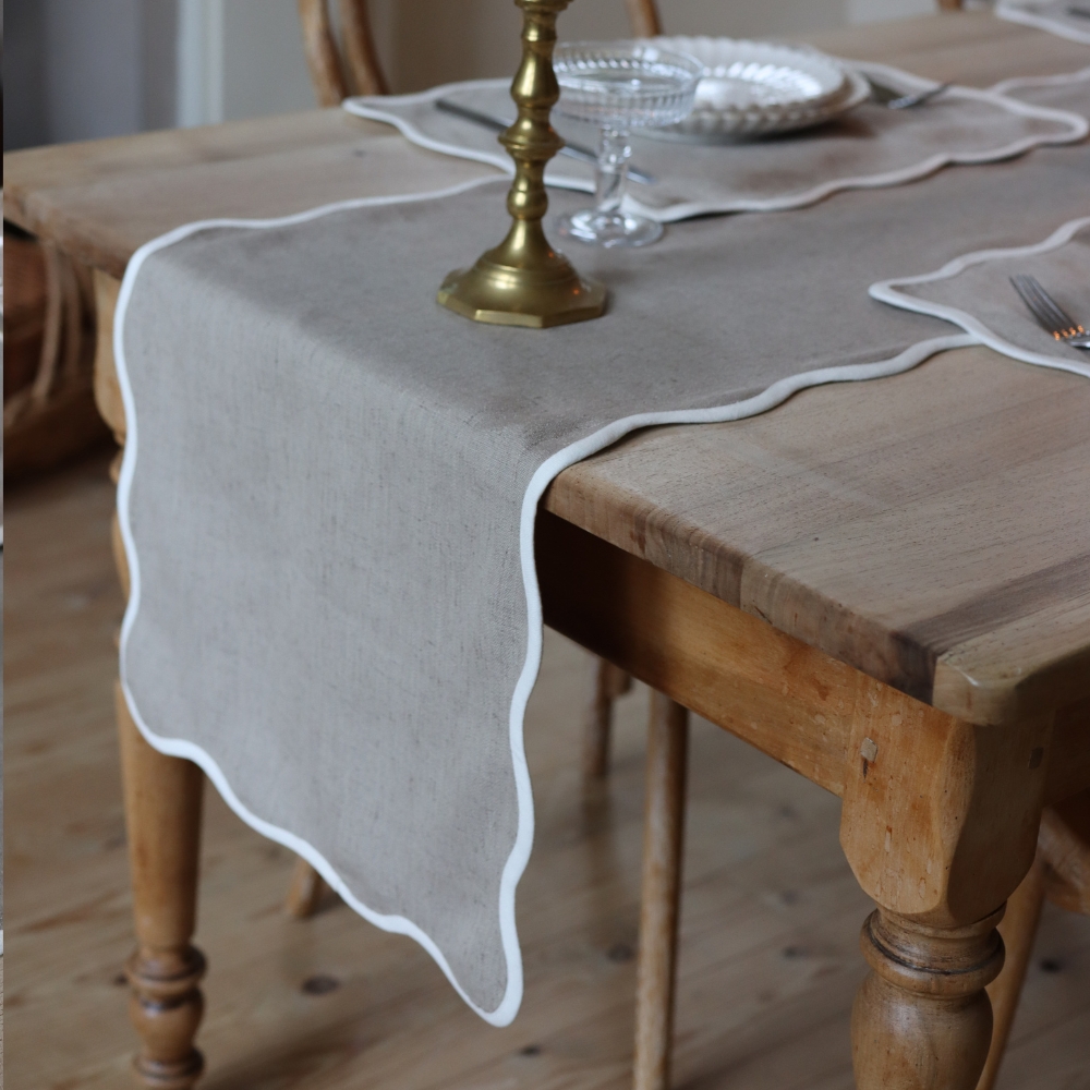 Chloe Greige Scalloped Table Runner