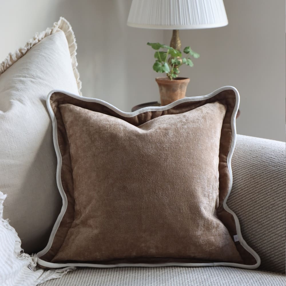 Chloe coffee scalloped edge cushion
