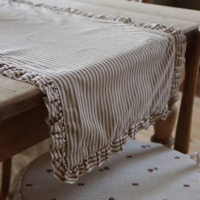 Brown Stripe Ruffle Table Runner
