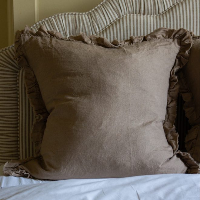 Hallie Coffee Brown Ruffle Cushion 65×65