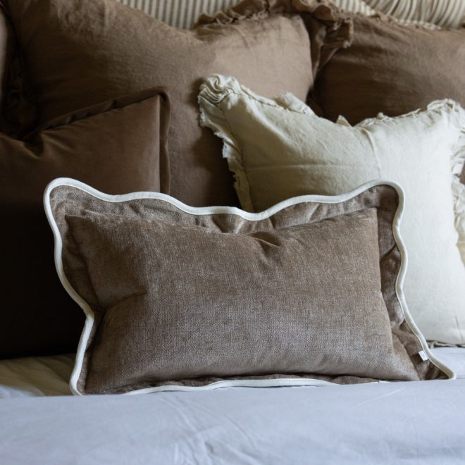 Chloe Coffee Scalloped Edge Cushion 50×30