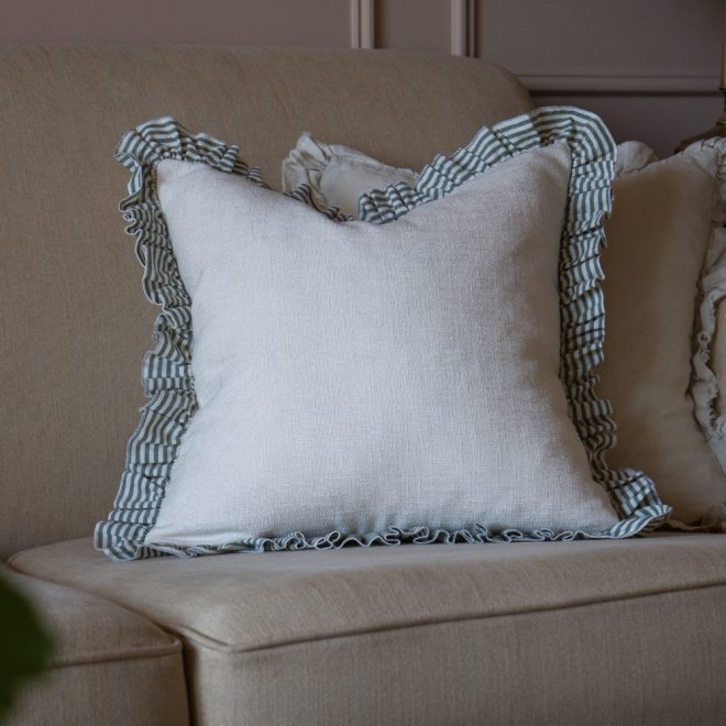 Bella Green and Cream Ruffle Cushion